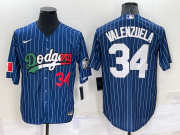 Wholesale Cheap Mens Los Angeles Dodgers #34 Fernando Valenzuela Number Navy Blue Pinstripe 2020 World Series Cool Base Nike Jersey