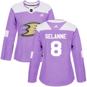 Wholesale Cheap Adidas Ducks #8 Teemu Selanne Purple Authentic Fights Cancer Women\'s Stitched NHL Jersey