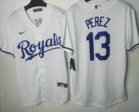 Wholesale Cheap Men\'s Kansas City Royals #13 Salvador Perez White Cool Base Stitched MLB Jersey