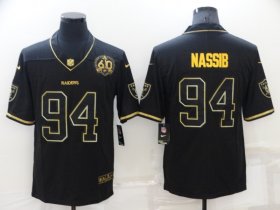 Wholesale Cheap Men\'s Las Vegas Raiders #94 Carl Nassib Black Golden Edition 60th Patch Stitched Nike Limited Jersey
