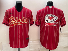 Wholesale Cheap Men\'s Kansas City Chiefs Red Team Big Logo With Patch Cool Base Stitched Baseball Jersey