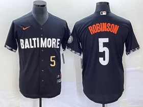 Wholesale Cheap Men\'s Baltimore Orioles #5 Brooks Robinson Number Black 2023 City Connect Cool Base Stitched Jersey 2