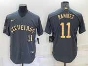 Wholesale Men's Cleveland Indians #11 Jose Ramirez Number Grey 2022 All Star Stitched Cool Base Nike Jersey
