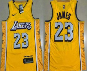 Wholesale Cheap Men\'s Los Angeles Lakers #23 LeBron James Yellow 2020 Nike City Edition AU ALL Stitched Jersey