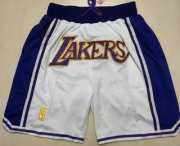 Wholesale Cheap Men's Los Angeles Lakers White Gold NBA Just Don Swingman Throwback Shorts
