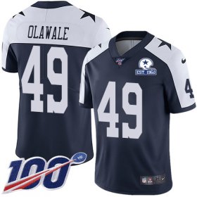 Wholesale Cheap Nike Cowboys #49 Jamize Olawale Navy Blue Thanksgiving Men\'s Stitched With Established In 1960 Patch NFL 100th Season Vapor Untouchable Limited Throwback Jersey