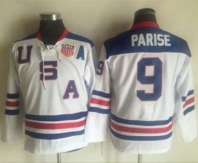 Wholesale Cheap Team USA #9 Zach Parise White 1960 Throwback Stitched Youth NHL Jersey