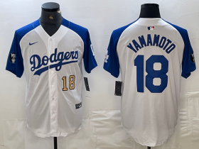 Cheap Men\'s Los Angeles Dodgers #18 Yoshinobu Yamamoto Number White Blue Fashion Stitched Cool Base Limited Jerseys