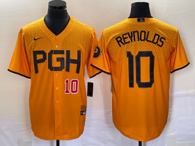 Wholesale Cheap Men\'s Pittsburgh Pirates #10 Bryan Reynolds Number Gold 2023 City Connect Stitched Jersey