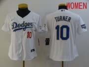 Wholesale Cheap Women Los Angeles Dodgers 10 Turner White Game 2021 Nike MLB Jerseys