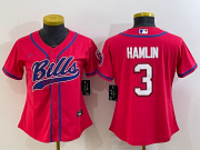 Wholesale Cheap Women's Buffalo Bills #3 Damar Hamlin Red With Patch Cool Base Stitched Baseball Jersey