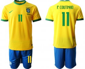 Wholesale Cheap Men 2020-2021 Season National team Brazil home yellow 11 Soccer Jersey