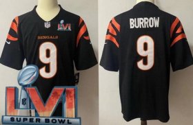 Wholesale Cheap Women\'s Cincinnati Bengals #9 Joe Burrow Limited Black 2022 Super Bowl LVI Bound Vapor Jersey