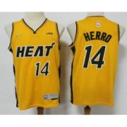 Wholesale Cheap Men Miami Heat 14 Tyler Herro Yellow Nike Swingman 2021 Earned Edition Stitched Jersey With NEW Sponsor Logo