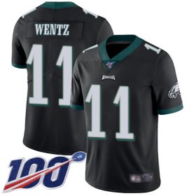 Wholesale Cheap Nike Eagles #11 Carson Wentz Black Alternate Youth Stitched NFL 100th Season Vapor Limited Jersey