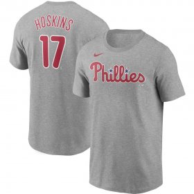 Wholesale Cheap Philadelphia Phillies #17 Rhys Hoskins Nike Name & Number T-Shirt Gray