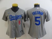 Wholesale Cheap Women's Los Angeles Dodgers #5 Freddie Freeman Grey 2022 Number Cool Base Stitched Nike Jersey