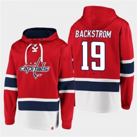 Wholesale Cheap Men\'s Washington Capitals #19 Nicklas Backstrom Red All Stitched Sweatshirt Hoodie