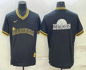 Cheap Men\'s Seattle Mariners Big Logo Black Gold Nike Cooperstown Legend V Neck Jersey