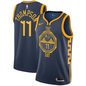Wholesale Cheap Men\'s Golden State Warriors #11 Authentic Klay Thompson Navy Blue City Edition Nike NBA Jersey