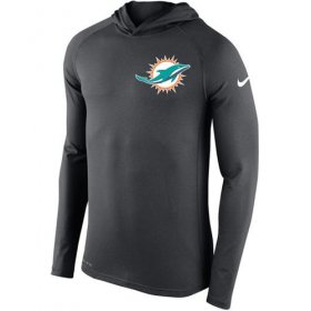 Wholesale Cheap Men\'s Miami Dolphins Nike Charcoal Stadium Touch Hooded Performance Long Sleeve T-Shirt