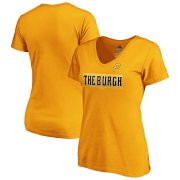 Wholesale Cheap Pittsburgh Pirates Majestic Women's 2019 MLB Little League Classic V-Neck T-Shirt Gold