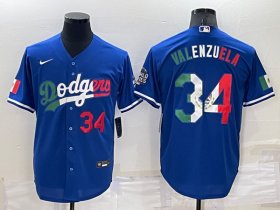 Wholesale Cheap Men\'s Los Angeles Dodgers #34 Toro Valenzuela Royal Mexico Cool Base Stitched Baseball Jersey