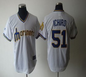Wholesale Cheap Mariners #51 Ichiro Suzuki White Cooperstown Throwback Stitched MLB Jersey
