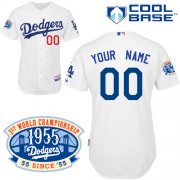Wholesale Cheap Dodgers Personalized Authentic White w/1955 World Series Anniversary Patch MLB Jersey (S-3XL)