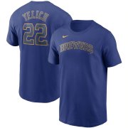 Wholesale Cheap Milwaukee Brewers #22 Christian Yelich Nike Name & Number T-Shirt Royal