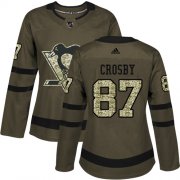 Wholesale Cheap Adidas Penguins #87 Sidney Crosby Green Salute to Service Women's Stitched NHL Jersey