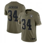 Wholesale Cheap Men's Las Vegas Raiders #34 Bo Jackson 2022 Olive Salute To Service Limited Stitched Jersey
