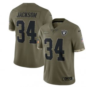 Wholesale Cheap Men\'s Las Vegas Raiders #34 Bo Jackson 2022 Olive Salute To Service Limited Stitched Jersey