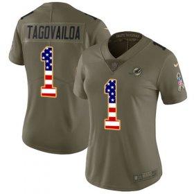 Wholesale Cheap Nike Dolphins #1 Tua Tagovailoa Olive/USA Flag Women\'s Stitched NFL Limited 2017 Salute To Service Jersey