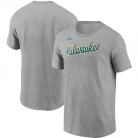 Wholesale Cheap Milwaukee Brewers Nike Cooperstown Collection Wordmark T-Shirt Heathered Gray