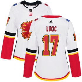Wholesale Cheap Adidas Flames #17 Milan Lucic White Road Authentic Women\'s Stitched NHL Jersey