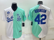 Wholesale Men's Los Angeles Dodgers #42 Jackie Robinson White Green Two Tone 2022 Celebrity Softball Game Cool Base Jersey