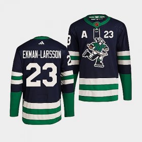 Wholesale Cheap Men\'s Vancouver Canucks #23 Oliver Ekman-Larsson Navy 2022 Reverse Retro Stitched Jersey