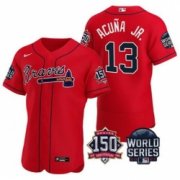 Wholesale Cheap Men Atlanta Braves 13 Ronald Acuna Jr 2021 Red World Series With 150th Anniversary Patch Stitched Baseball Jersey