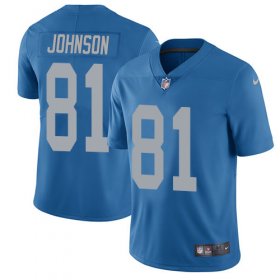 Wholesale Cheap Nike Lions #81 Calvin Johnson Blue Throwback Youth Stitched NFL Vapor Untouchable Limited Jersey