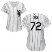 Wholesale Cheap White Sox #72 Carlton Fisk White(Black Strip) Home Women's Stitched MLB Jersey
