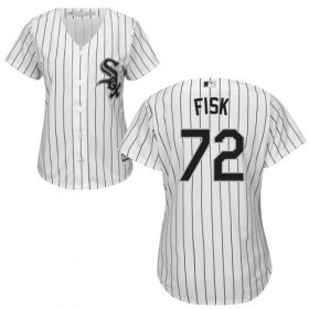 Wholesale Cheap White Sox #72 Carlton Fisk White(Black Strip) Home Women\'s Stitched MLB Jersey