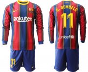Wholesale Cheap Men 2020-2021 club Barcelona home long sleeve 11 red Soccer Jerseys