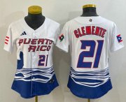 Cheap Women's Puerto Rico Baseball #21 Roberto Clemente Number 2023 White World Classic Stitched Jerseys