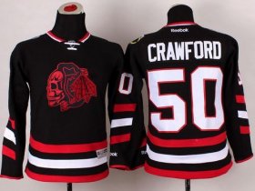 Wholesale Cheap Blackhawks #50 Corey Crawford Black(Red Skull) 2014 Stadium Series Stitched Youth NHL Jersey