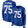 Wholesale Cheap Nike Giants #75 Cameron Fleming Royal Blue Team Color Women's Stitched NFL Limited Therma Long Sleeve Jersey