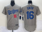 Wholesale Cheap Men's Los Angeles Dodgers #16 Will Smith Number Grey Stitched Flex Base Nike Jersey