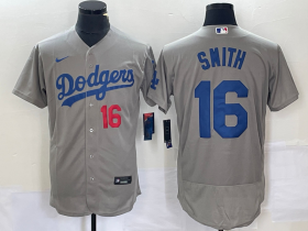 Wholesale Cheap Men\'s Los Angeles Dodgers #16 Will Smith Number Grey Stitched Flex Base Nike Jersey
