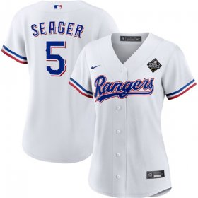 Women\'s Texas Rangers #5 Corey Seager White 2023 World Series Stitched Baseball Jersey(Run Small)