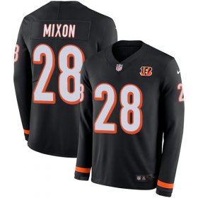 Wholesale Cheap Nike Bengals #28 Joe Mixon Black Team Color Men\'s Stitched NFL Limited Therma Long Sleeve Jersey